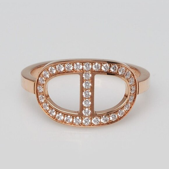 Hermes 18k Rose Gold and Diamond Chaine d'Ancre Contour Medium Model Ring - Picture 1 of 6